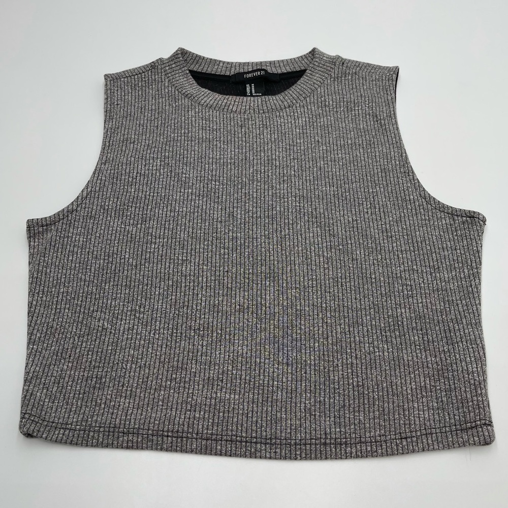 Forever 21 Gray Ribbed Sleeveless Crop Top